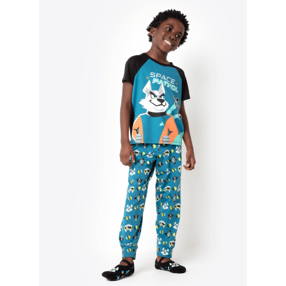 Pijama Longo Manga Curta Menino Viscolycra Lobo Space Brilha no Escuro - 1