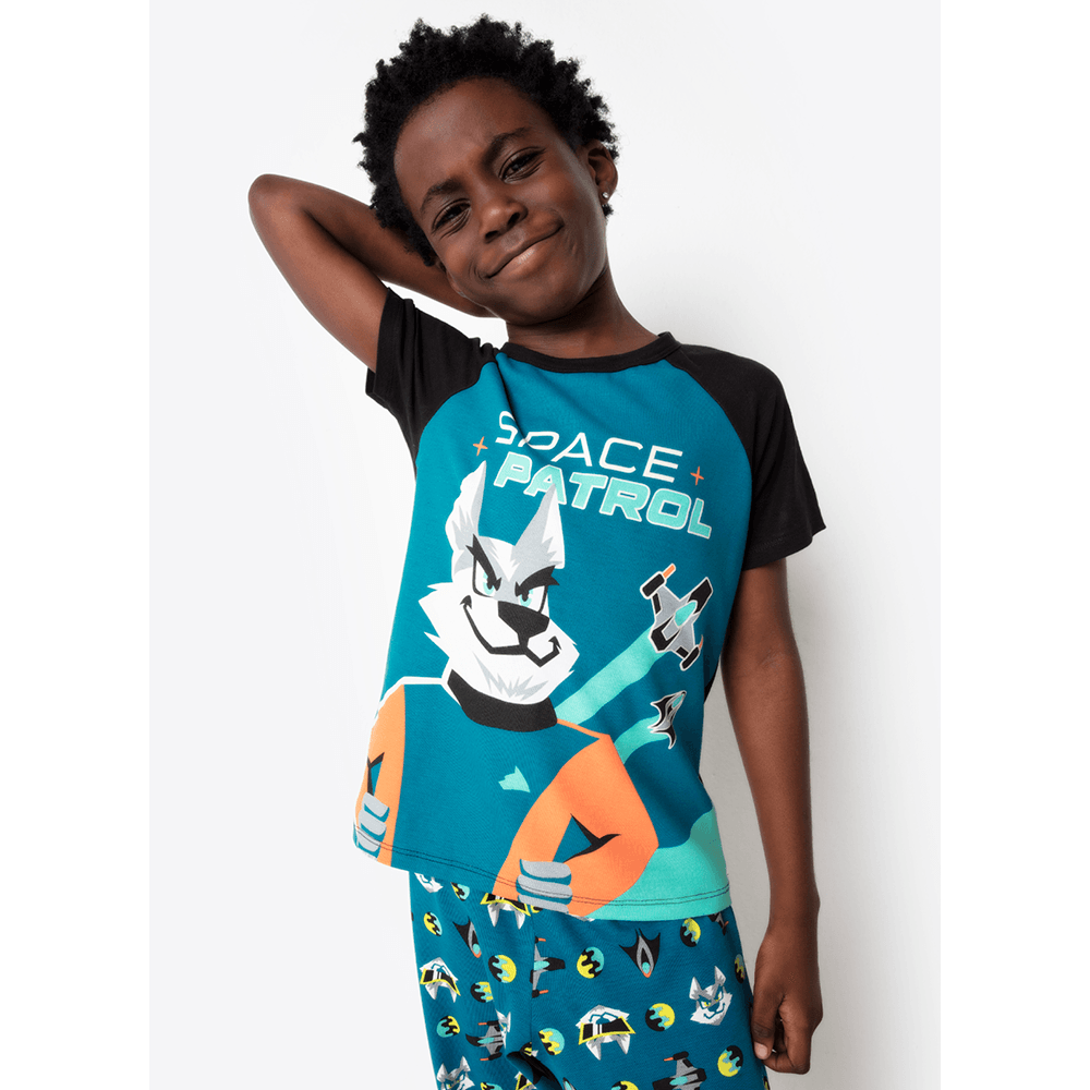 Pijama Longo Manga Curta Menino Viscolycra Lobo Space Brilha no Escuro - 3