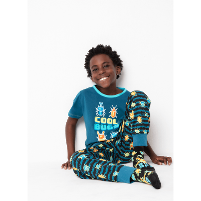 Pijama Longo Manga Curta Menino Viscolycra Pixel Bugs Brilha no Escuro