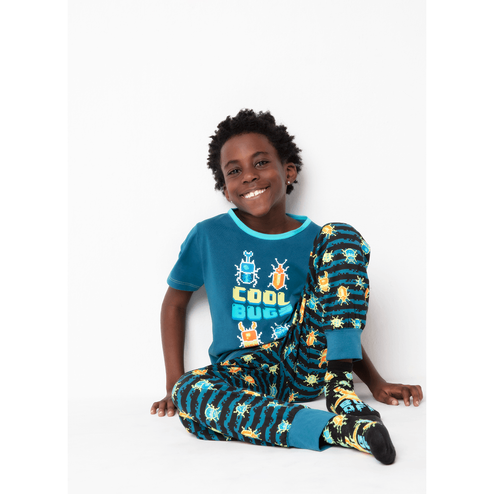 Pijama Longo Manga Curta Menino Viscolycra Pixel Bugs Brilha no Escuro - 1