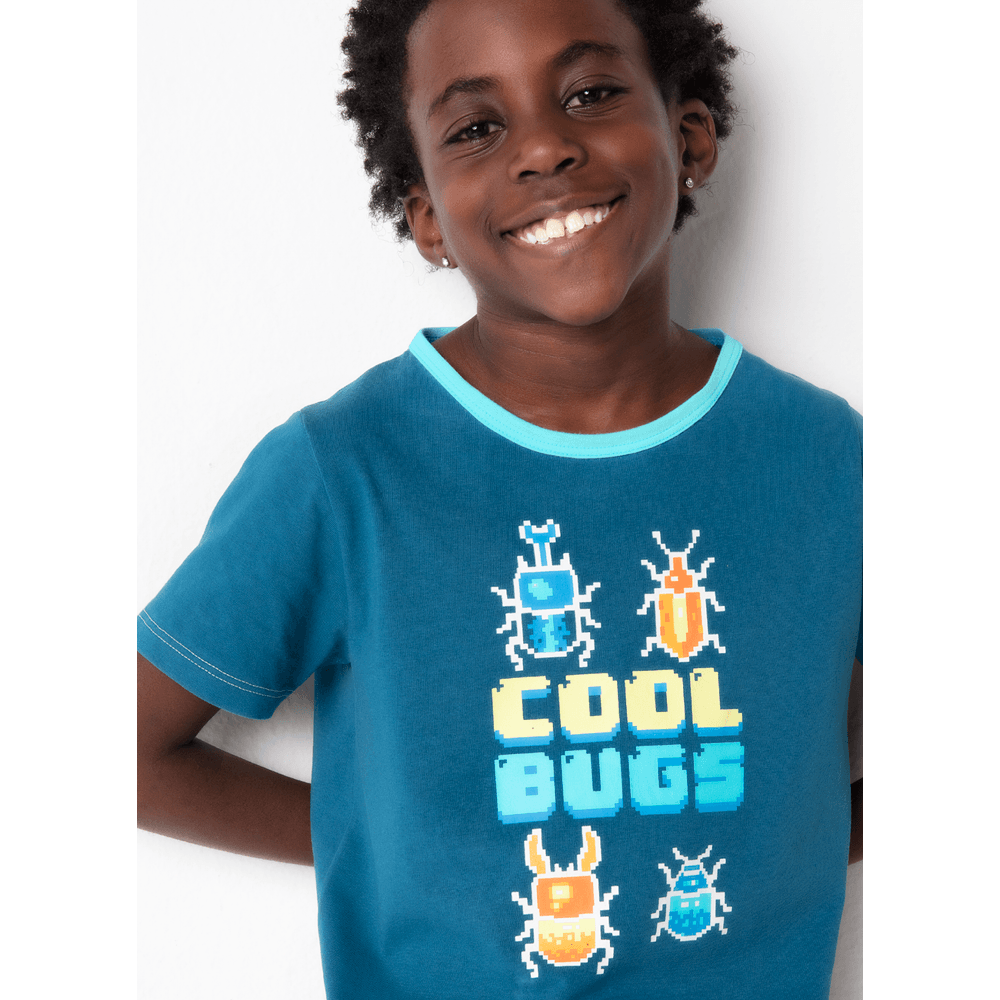 Pijama Longo Manga Curta Menino Viscolycra Pixel Bugs Brilha no Escuro - 4