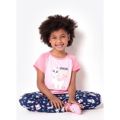 Pijama Longo Manga Curta Menina Viscolycra Lhama Secret