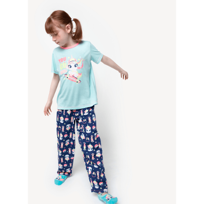 Pijama Longo Manga Curta Menina Algodão Unicórnio Skate