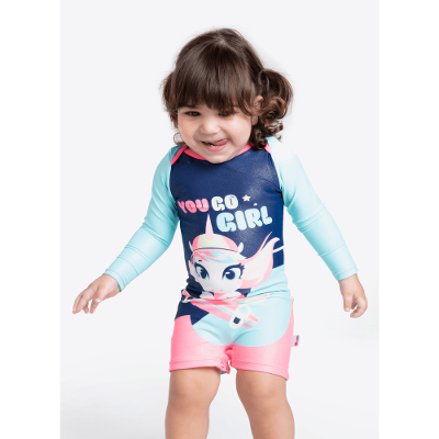 Macacão Praia Manga Longa Bebê Menina Unicórnio Skate