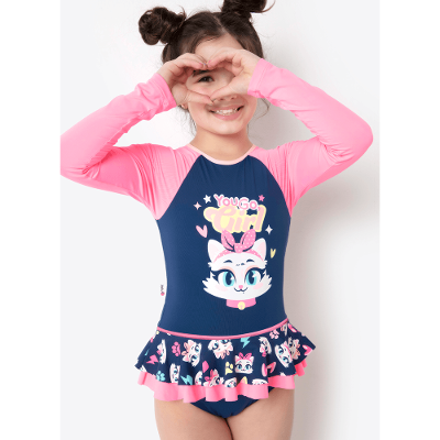 Maiô Manga Longa Menina Gata Power