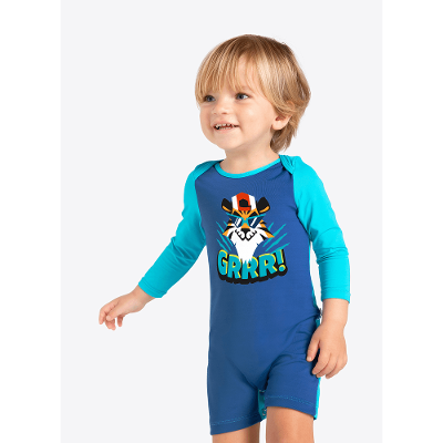 Macacão Praia Bebê Menino Com Proteção Solar Tigre Roar