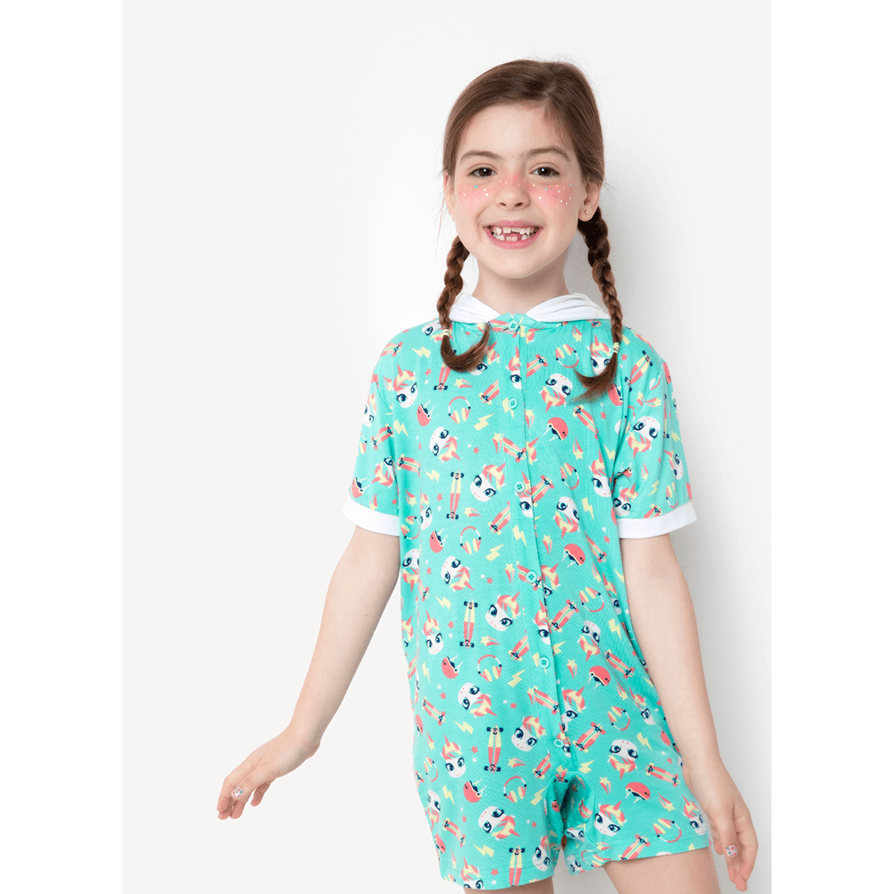 Macacão Manga Curta Menina Viscolycra Unicórnio Skate - 3