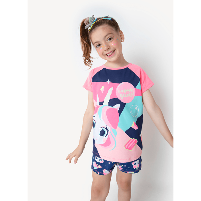 Pijama Curto Menina Viscose Unicórnio Shine - Brilha no Escuro
