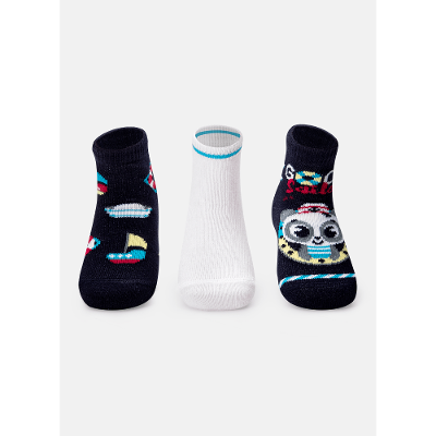 Kit com 3 Meias Soquete Bebê Menino Panda