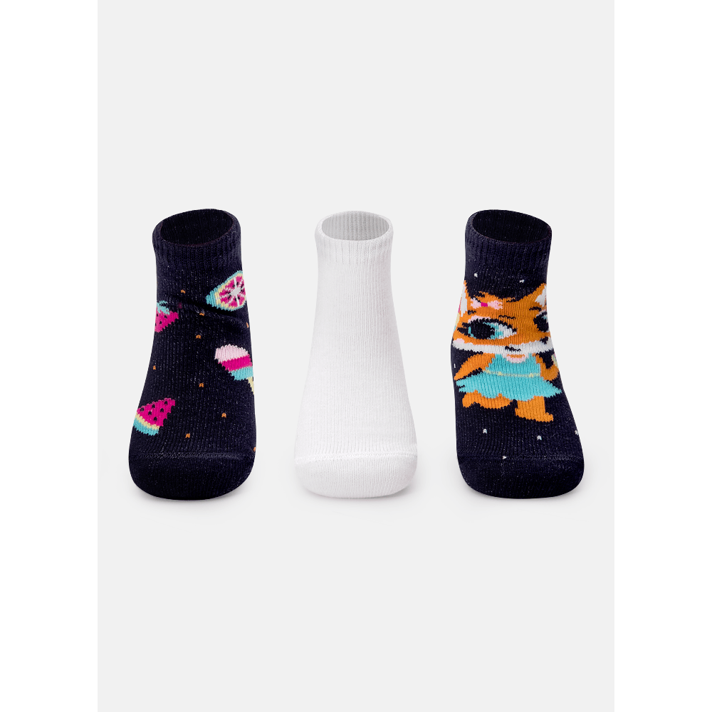 Kit com 3 Meias Soquete Bebê RN Menina Raposa - 1