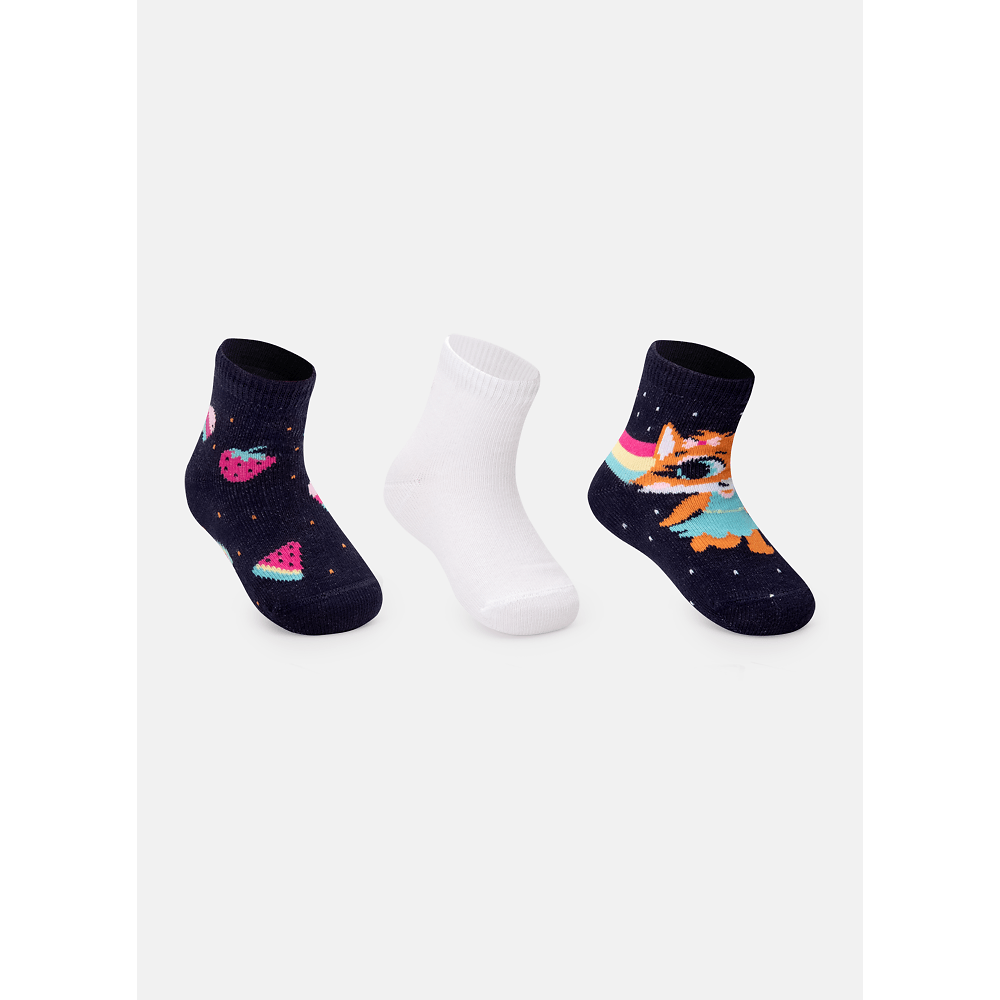 Kit com 3 Meias Soquete Bebê RN Menina Raposa - 2