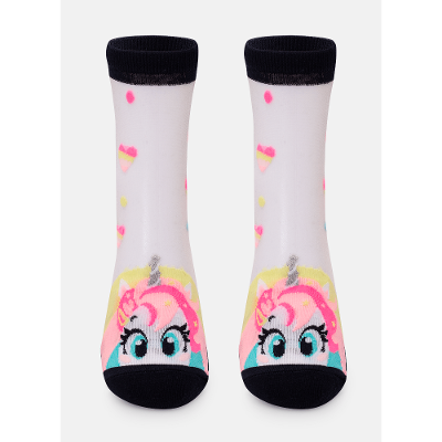 Meia Soquete Transparente Infantil Unicórnio Colorful
