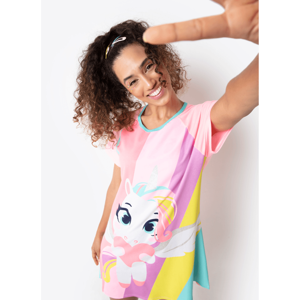 Camisola Manga Curta Viscolycra Feminino Unicórnio Love - 3