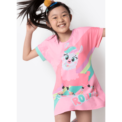 Camisola Manga Curta Viscolycra Menina Lhama Retrô