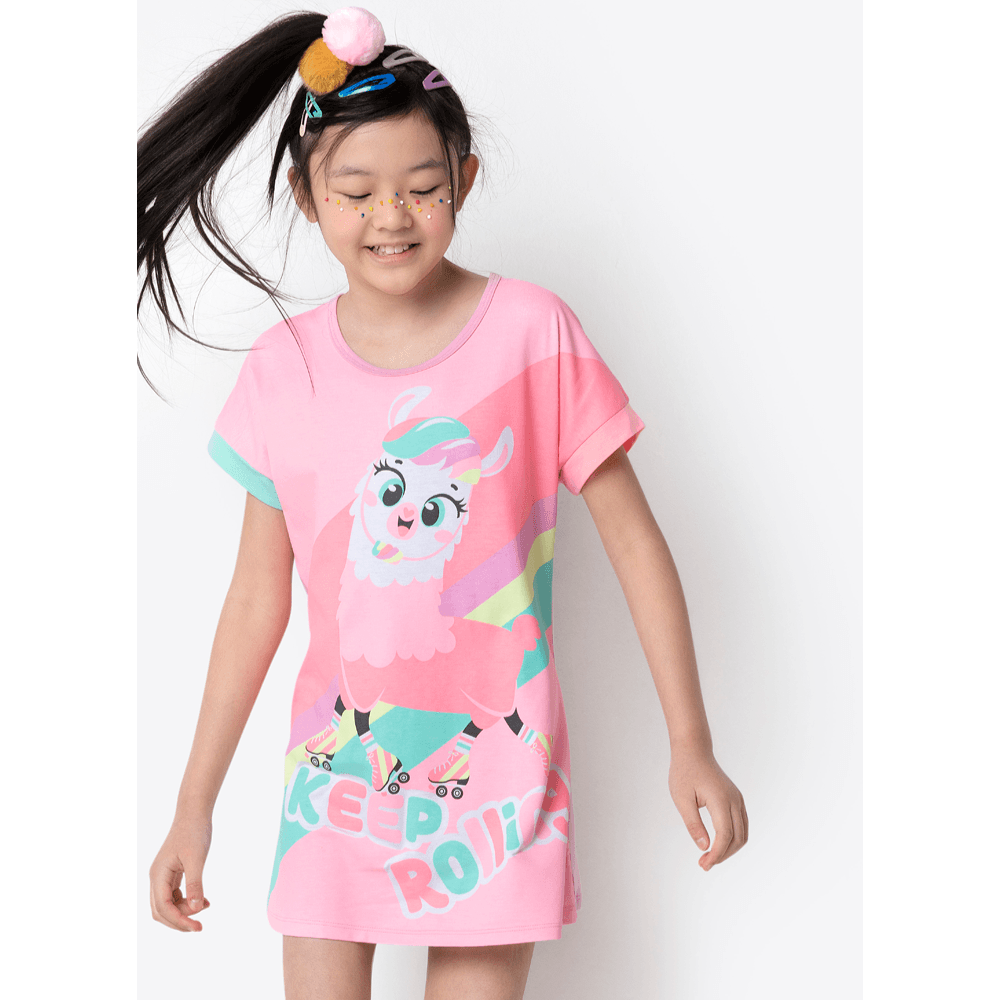 Camisola Manga Curta Viscolycra Menina Lhama Retrô - 2