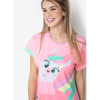 Camisola Manga Curta Viscolycra Feminino Lhama Retrô - 2