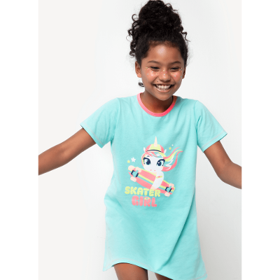 Camisola Manga Curta Menina Teen Algodão Unicórnio Skate