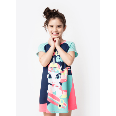 Camisola Manga Curta Menina Teen Viscolycra Unicórnio Skate