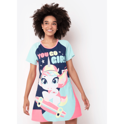 Camisola Manga Curta Feminino Viscolycra Unicórnio Skate