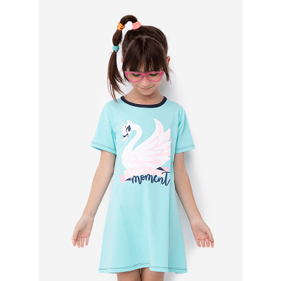 Camisola Manga Curta Infantil Algodão Cisne