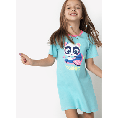 Camisola Manga Curta Algodão Menina Família Panda