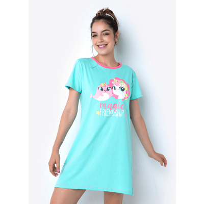 Camisola Manga Curta Algodão Feminino Unicórnio