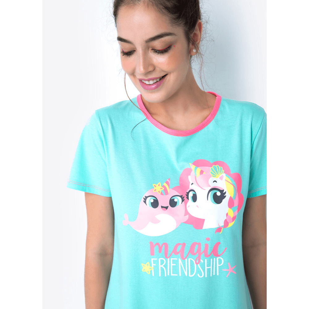 Camisola Manga Curta Algodão Feminino Unicórnio - 3