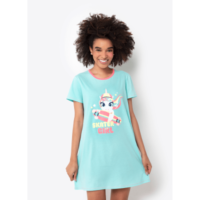 Camisola Manga Curta Feminino Algodão Unicórnio Skate