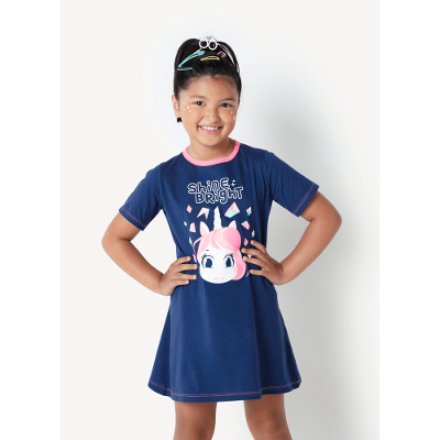 Camisola Curto Menina Algodão Unicórnio Shine - Brilha no Escuro