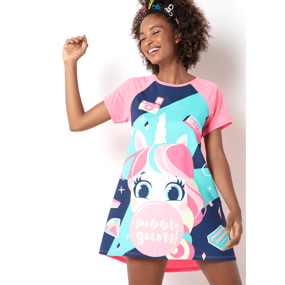 Camisola Curta Feminino Viscolycra Unicórnio Shine - Brilha no Escuro - 1