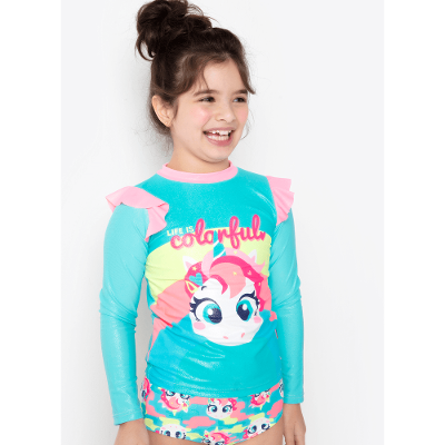 Camiseta Praia com Proteção Solar Menina Teen Unicórnio Colorful