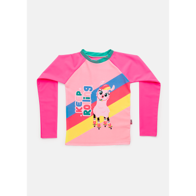 Camiseta Praia com Proteção Solar Menina Lhama Retrô