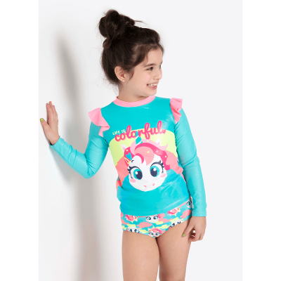 Camiseta Praia com Proteção Solar Menina Unicórnio Colorful