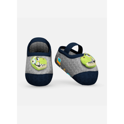 Meia Sapatilha Bebê Menino Antiderrapante Com Aplique Dinossauro