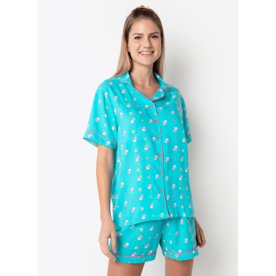 Pijama Manga Curta Viscose Feminino Unicórnio Kawaii