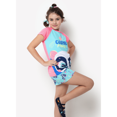 Pijama Manga Curta Viscolycra Menina Teen Família Panda