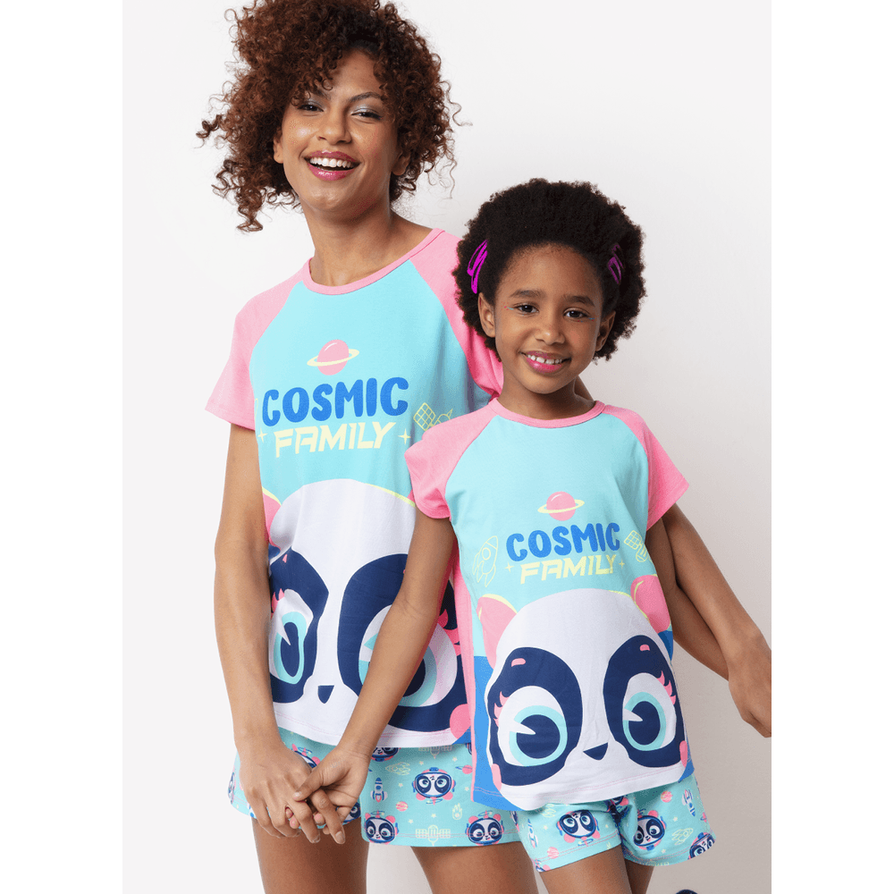 Pijama Manga Curta Viscolycra Menina Família Panda - 4