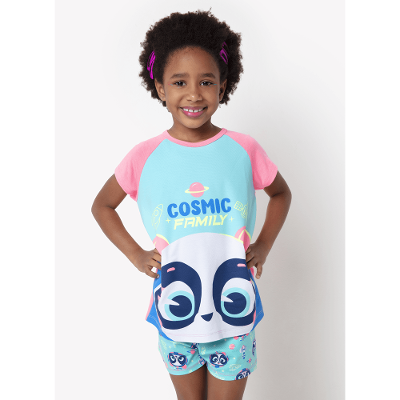 Pijama Manga Curta Viscolycra Menina Família Panda