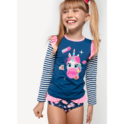 Camiseta Menina Com Proteção Solar Unicórnio