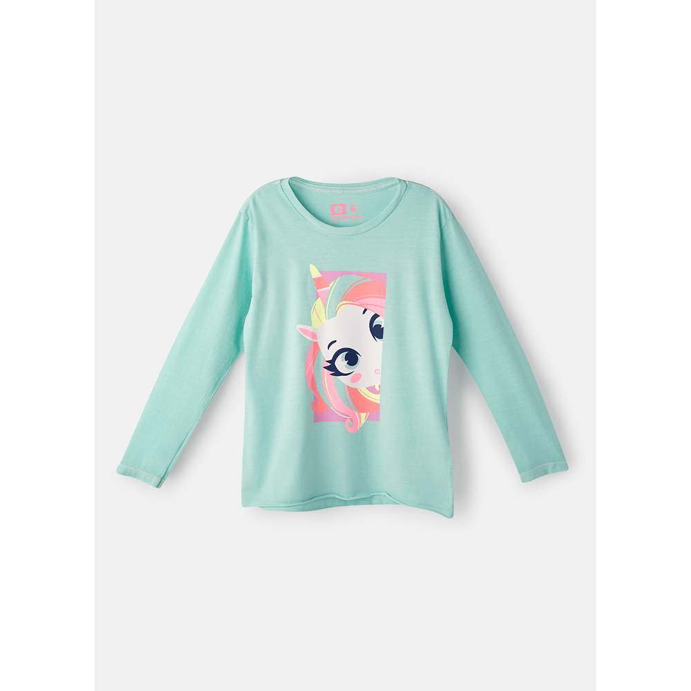 Camiseta Manga Longa Algodão Menina Unicórnio Shine - 1