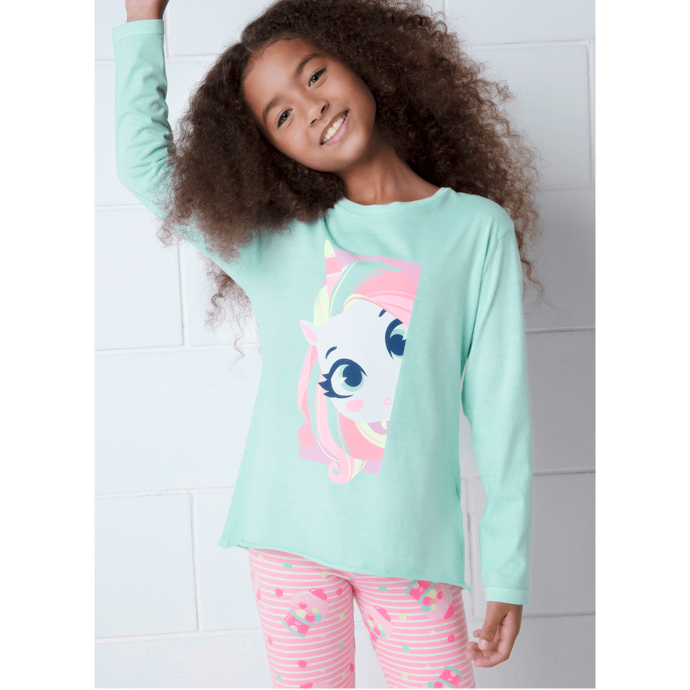 Camiseta Manga Longa Algodão Menina Unicórnio Shine - 3