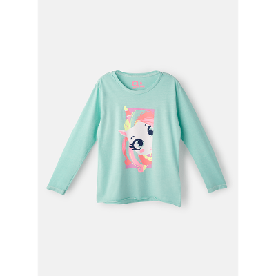 Camiseta Manga Longa Algodão Menina Unicórnio Shine