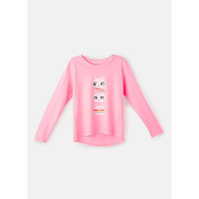 Camiseta Manga Longa Algodão Menina Gata Summer