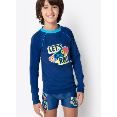 Camiseta com Proteção Solar Menino Teen Dinossauro Skate