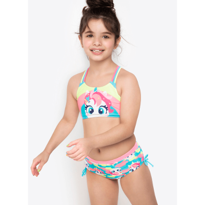 Biquíni Menina com Proteção Solar Unicórnio Colorful Camuflado
