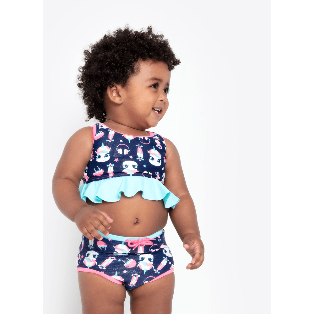 Biquíni Bebê Menina com Proteção Solar Unicórnio Skate - 1