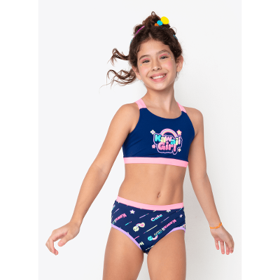 Biquini Menina Teen com Proteção Solar Unicórnio Kawaii