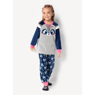 Pijama Manga Longa Menina Teen Soft Família Guaxinim