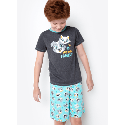 Pijama Manga Curta Menino Teen Família Pets