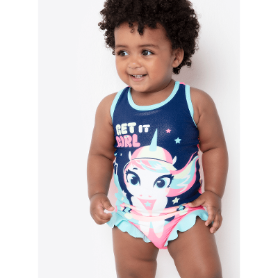 Maiô com Proteção Solar Bebê Menina Unicórnio Skate